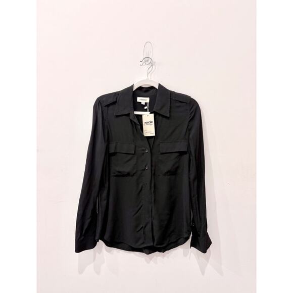 L'Agence Lunetta Roll Tab Sleeve Front Button Shirt Matte Black Women's Size XS - Picture 4 of 7